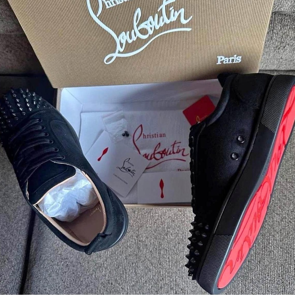 Christian Louboutin Black Sneakers with Red Soles and Spikes